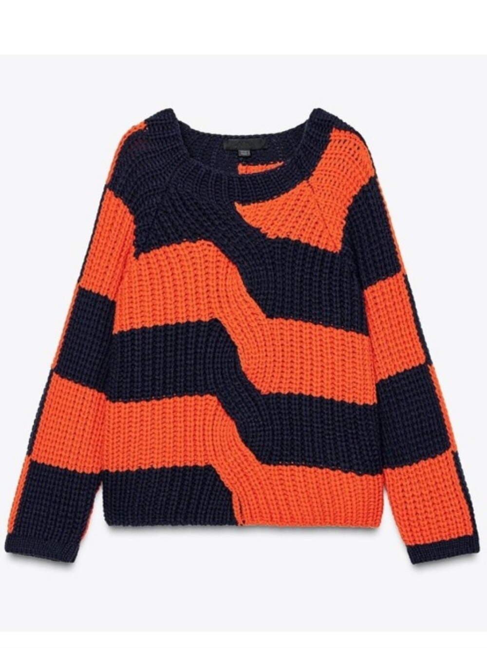 NWOT ZARA Striped Oversized Knit Sweater Blue/orange- Size Medium